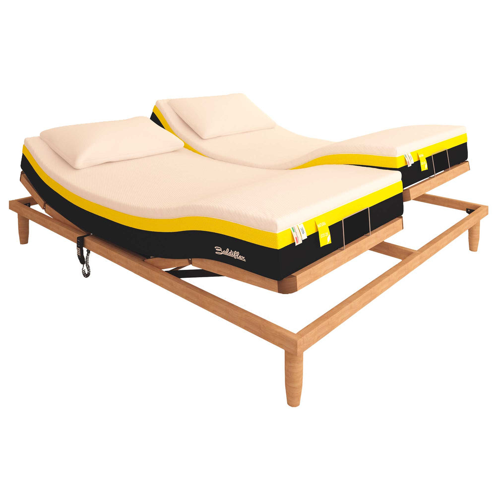 Rete ergonomica elettrica in legno Replay con materasso in lattice Baldiflex Natura Eco 25