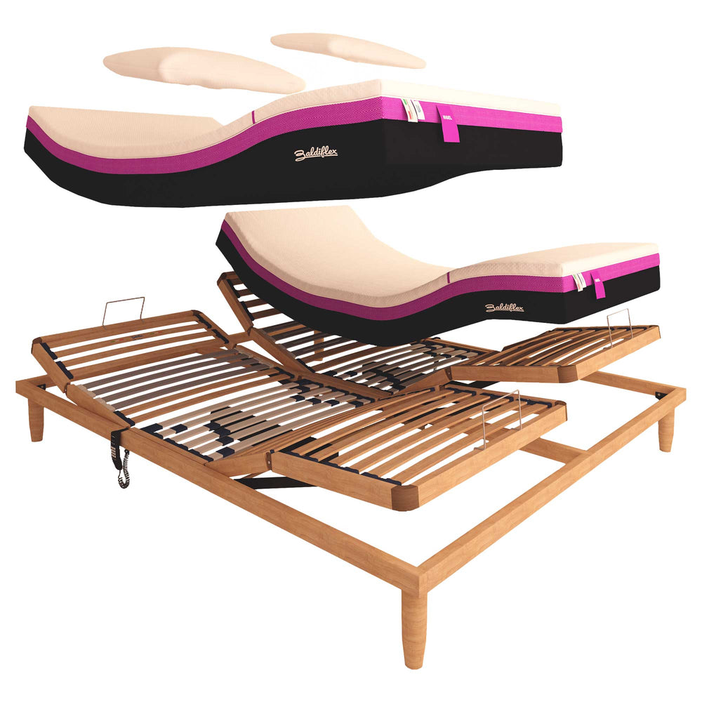 Rete ergonomica elettrica in legno Replay con materasso memory e gel Baldiflex HiGel